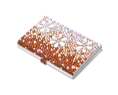 Gradual Bling Swarovski Crystal Business Card Case - Brown