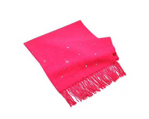 Worsted Wool Scarf with Swarovski Crystals - Magenta