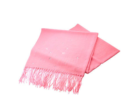 Worsted Wool Scarf with Swarovski Crystals – Pink