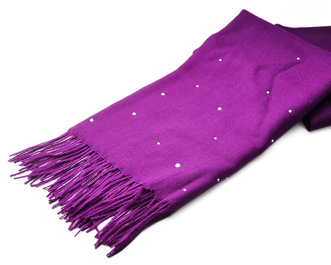 Worsted Wool Scarf with Swarovski Crystals - Deep Purple