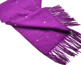 Worsted Wool Scarf with Swarovski Crystals - Deep Purple