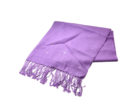 Worsted Wool Scarf with Swarovski Crystals - Violet