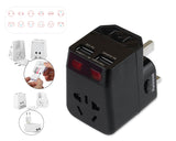 Universal Travel Adapter Wall Charger with Dual USB Port - Black