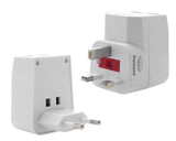 Universal Travel Adapter Wall Charger with Dual USB Port - White