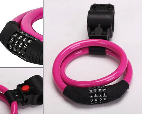 2 Feet Bicycle Resettable Combination Spiral Cable Lock - Magenta