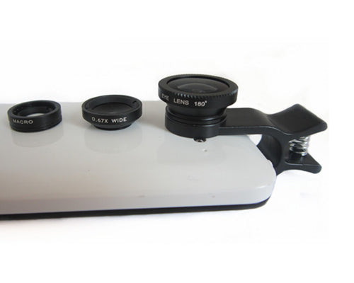 3 in 1 Universal Fisheye /Wide Angle/Macro Lens Clip Camera Kit -Black