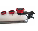 3 in 1 Universal Fisheye /Wide Angle/Macro Lens Clip Camera Kit - Red