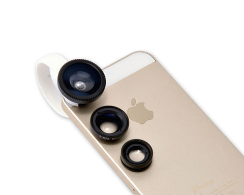 3-in-1 180 Degree Wide Angle Fish Macro Eye Lens for Smartphone -Black