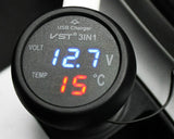 USB Car Charger with Thermometer and Voltmeter