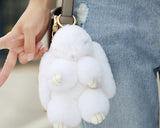 Cute Rex Rabbit Fur Keychain - White