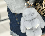 Cute Rex Rabbit Fur Keychain - Gray