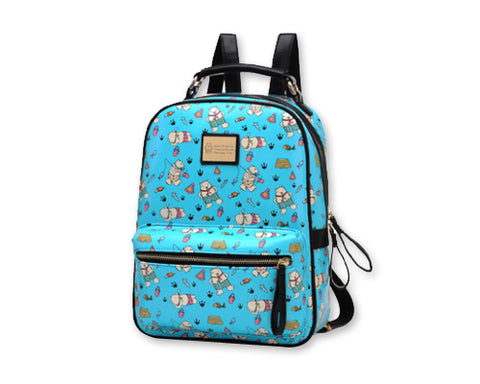 Cute Cartoon PU Leather Backpack with Built-In Handle - Blue