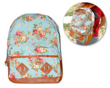 Floral Print Canvas Backpack - Blue