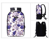 Flower Print Casual Travel Backpack - Purple
