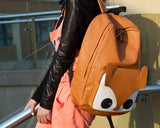 Fox Cartoon PU Leather Casual Backpack - Coffee