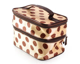 Double Layer Dots Pattern Makeup Bag with Mirror - Beige
