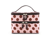 Double Layer Dots Pattern Makeup Bag with Mirror - Pink