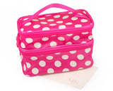 Double Layer Dots Pattern Makeup Bag with Mirror - Magenta