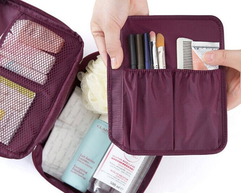 Multi-functional Nylon Travel Makeup Bag - Burgundy