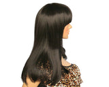 Fashion Women Long Straight Wig with Neat Bangs- Black