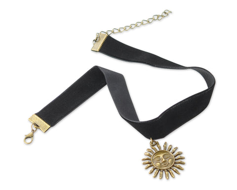 Retro Punk Goth Velvet Ribbon Gorgeous Choker Necklace-Bronze Sun