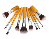 10 Pcs Professional Bamboo Makeup Brush Set - Brown