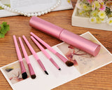 5 Pcs Professional Makeup Brush Set with Cyclinder Tube - Pink