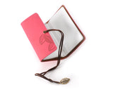 Leaf Pattern Leather Card Holder - Red