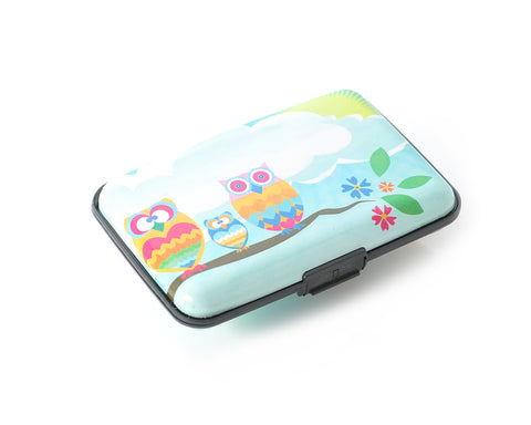 Owl Printed Business Card Case - Light Blue