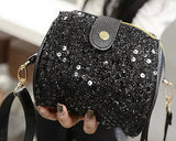 Chic Mini Shoulder Bag with Detatchable Strap - Black Sequin