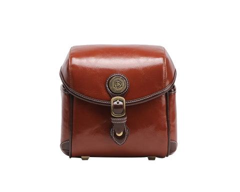 Vintage Style Leather Shoulder Bag for DSLR Camera - Brown