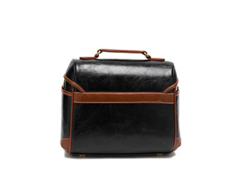 Retro DSLR Leather Shoulder Bag with Detatchable Strap - Black