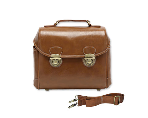 Retro DSLR Leather Shoulder Bag with Detatchable Strap - Brown