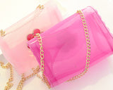 Translucent Jelly Shoulder Bag with Chain Strap - Pink