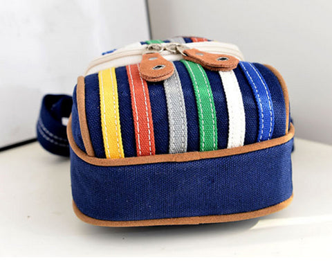 Youthful Canvas Stripes Shoulder Bag - Blue