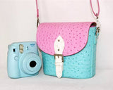 PU Ostrich Leather Multi-way Shoulder Bag - Pink and Light Blue