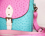 PU Ostrich Leather Multi-way Shoulder Bag - Pink and Light Blue