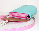 PU Ostrich Leather Multi-way Shoulder Bag - Pink and Light Blue