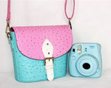 PU Ostrich Leather Multi-way Shoulder Bag - Pink and Light Blue