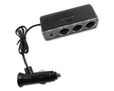 3-Socket Car Cigarette Lighter Power Adapter with USB Charger Adapter