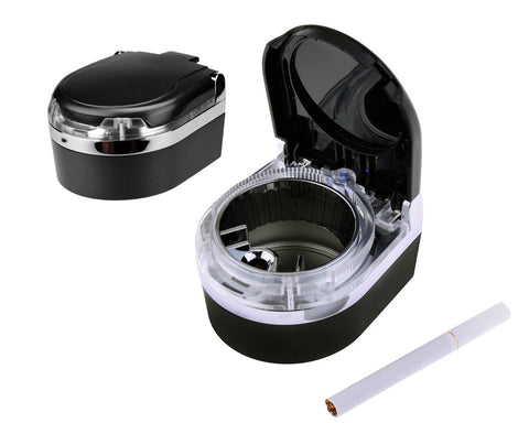 Mini Portable LED Car Cigarette Smokeless Ashtray - Black