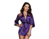 Sexy Lingerie Satin Kimono Robe Lace Sleepwear with G-String