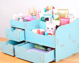 Decorative DIY Wooden Desk Cosmetic Storage Box - Light Blue