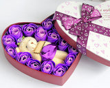 20 Pcs Heart Shaped Scented Rose Petal Bath Soap with Little Bear - Purple