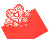 Laser Cut Love Heart Wedding Table Place Card - Red