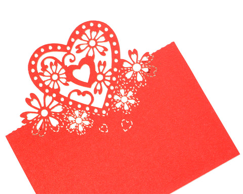 Laser Cut Love Heart Wedding Table Place Card - Red