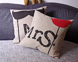 Cute Wedding Decor Mr Beard and Mrs Kiss Throw Pillow Cushion Cover