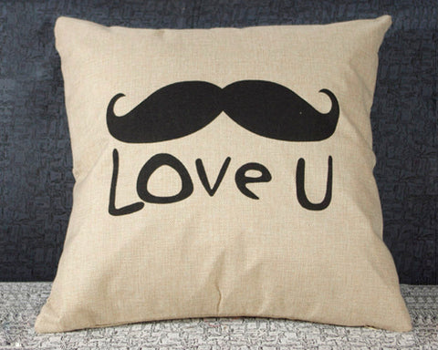 Romantic Linen Decorative Beard Couple Throw Pillow Case Cushion Cover