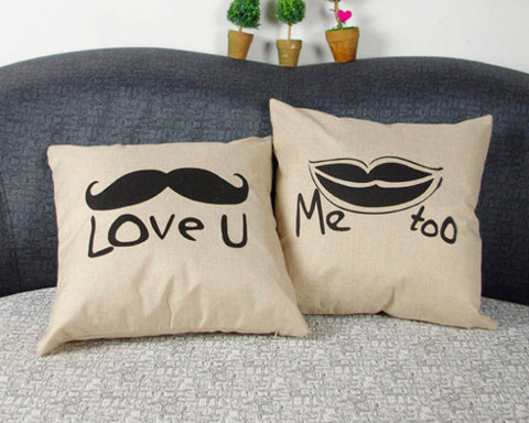 Romantic Linen Decorative Beard Couple Throw Pillow Case Cushion Cover