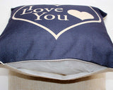 2 Pcs 18'' Cotton Linen I Love You Romantic Cushion Cover - Blue